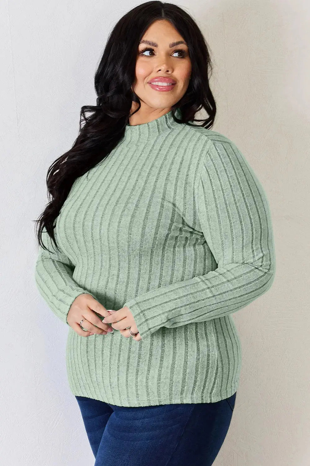 Basic Bae Full Size Ribbed Mock Neck Long Sleeve T-Shirt - Love Salve